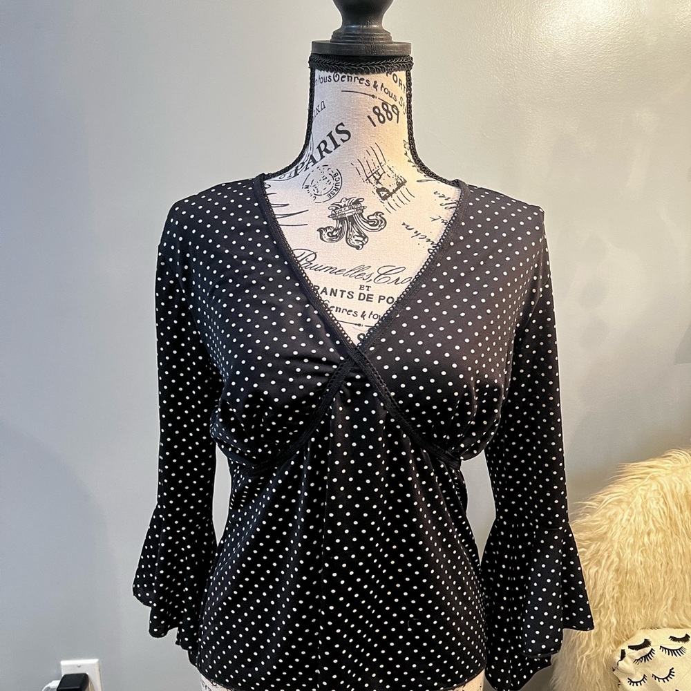 Black Polka Dot Wrap Top